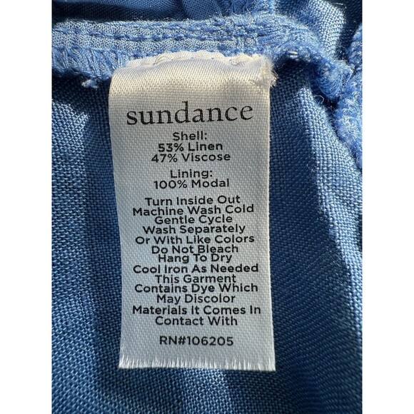 Sundance Elderflower Linen Blend Tiered Dress Size M Blue Long Sleeve Tie Belt - Picture 9 of 16